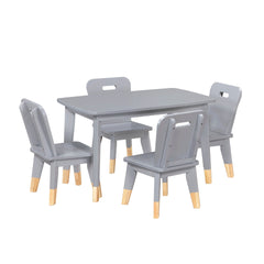 Gray Finish 5-Piece Pack Children Table and Chairs Set Sturdy Wood Frame Furniture, Small Play Table with Chairs