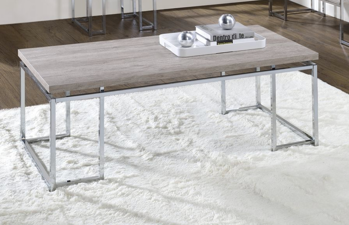 Chafik Natural Oak & Chrome Finish Coffee Table