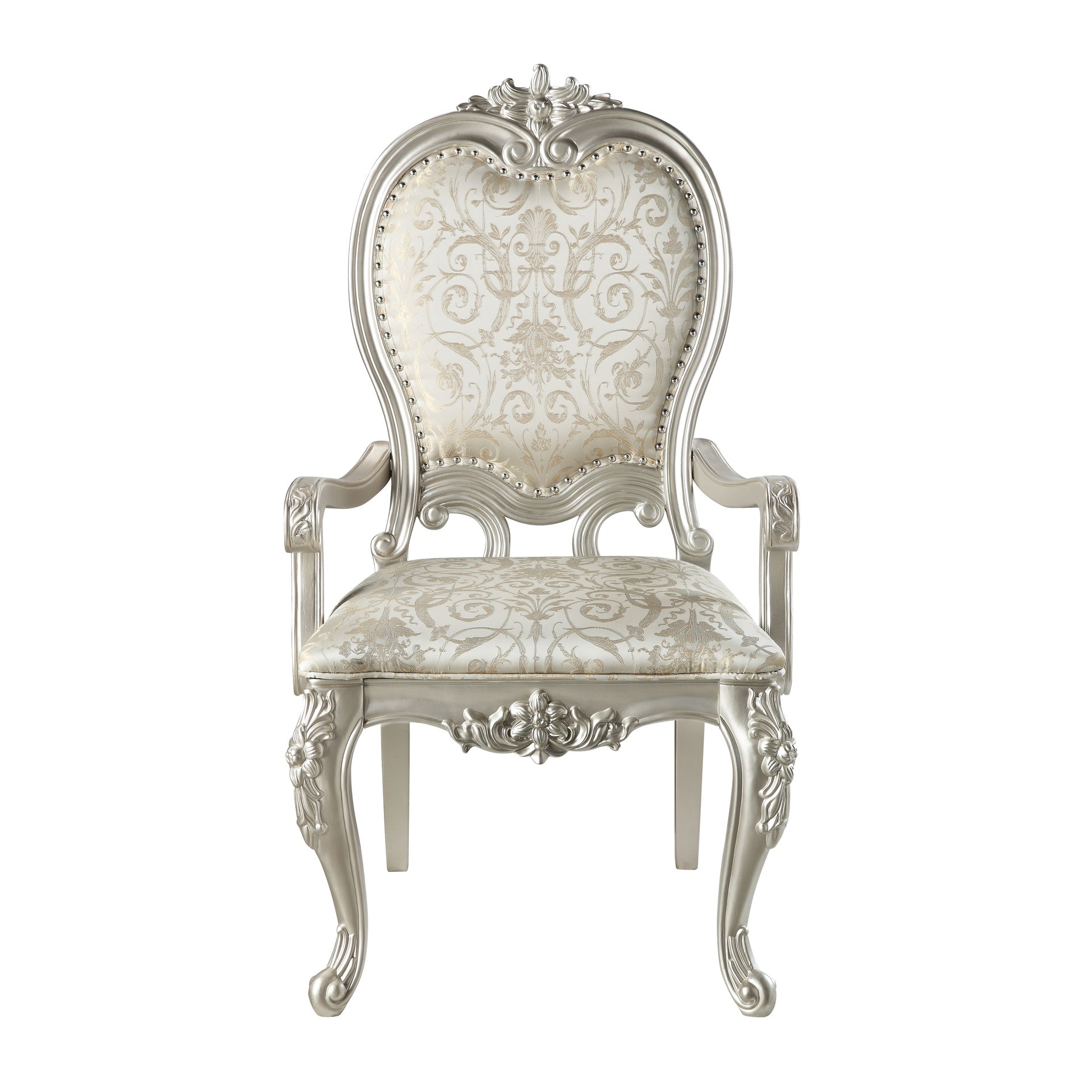 Bently Fabric & Champagne Finish Arm Chair (Set of 2)