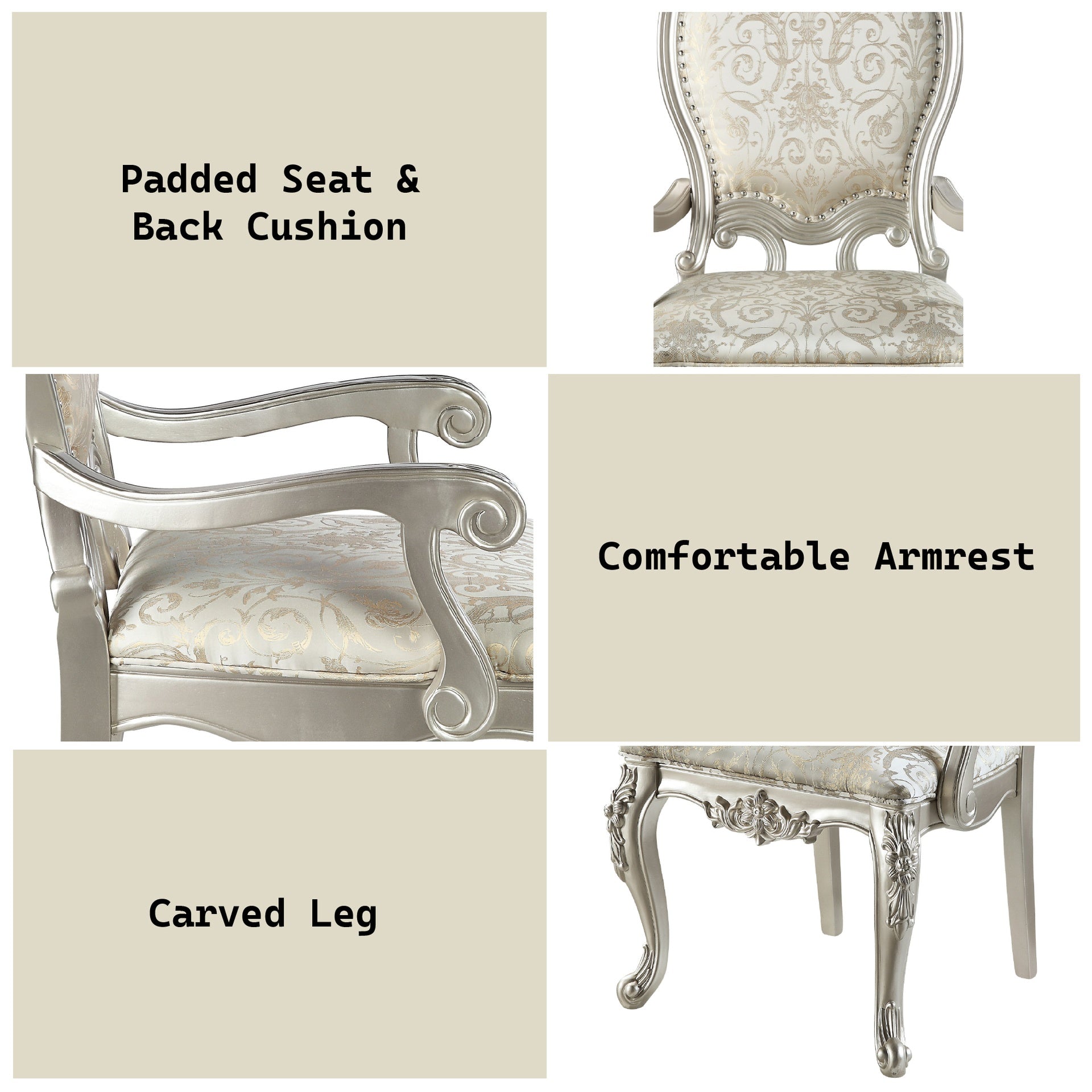 Bently Fabric & Champagne Finish Arm Chair (Set of 2)