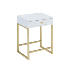 Coleen White & Brass Finish Accent Table