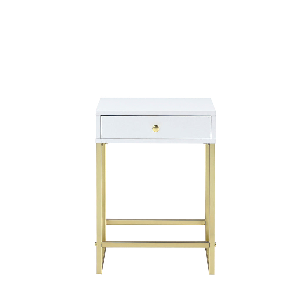 Coleen White & Brass Finish Accent Table