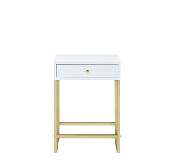 Coleen White & Brass Finish Accent Table