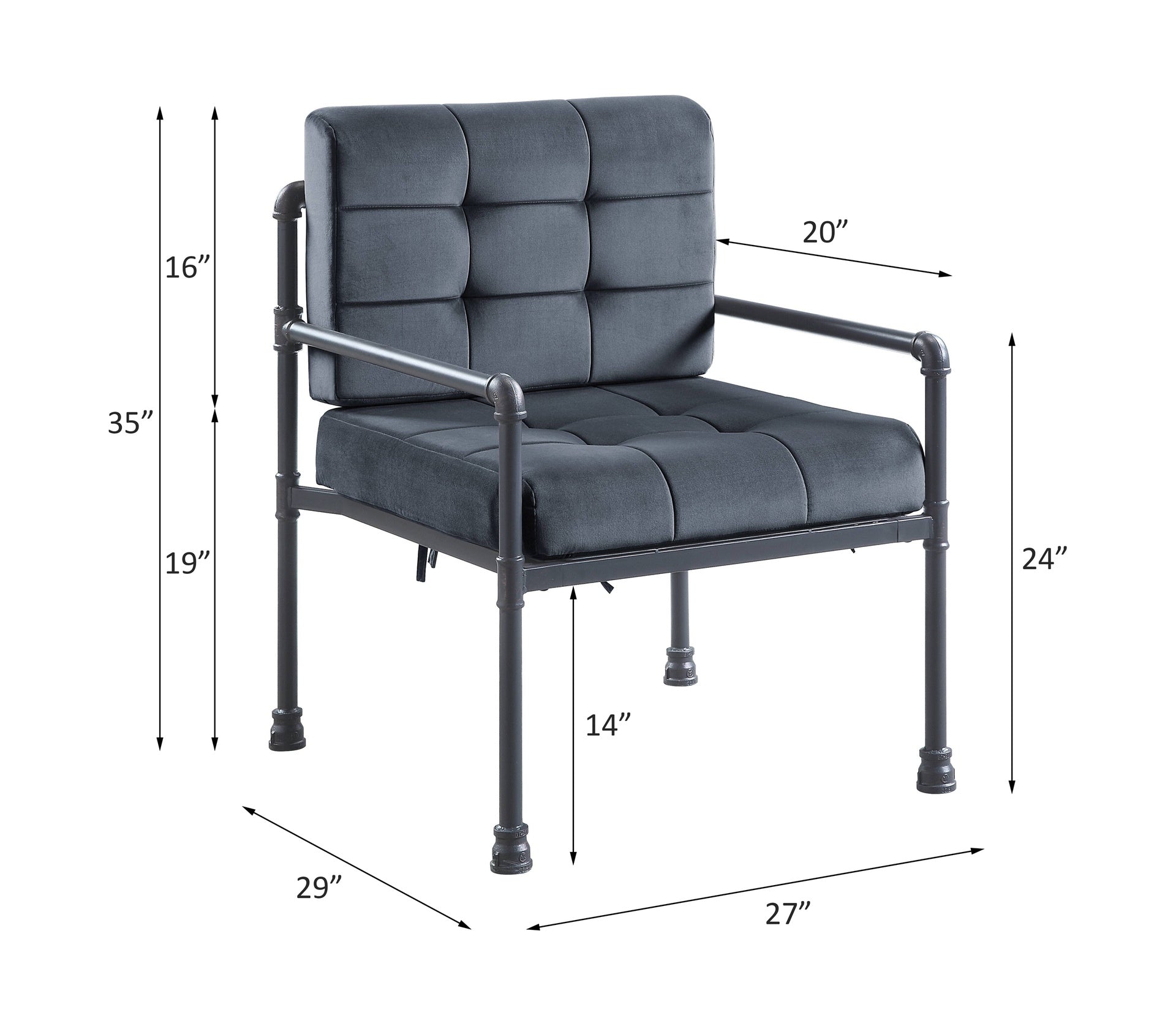 Brantley Gray Velvet & Sandy Gray Finish Accent Chair