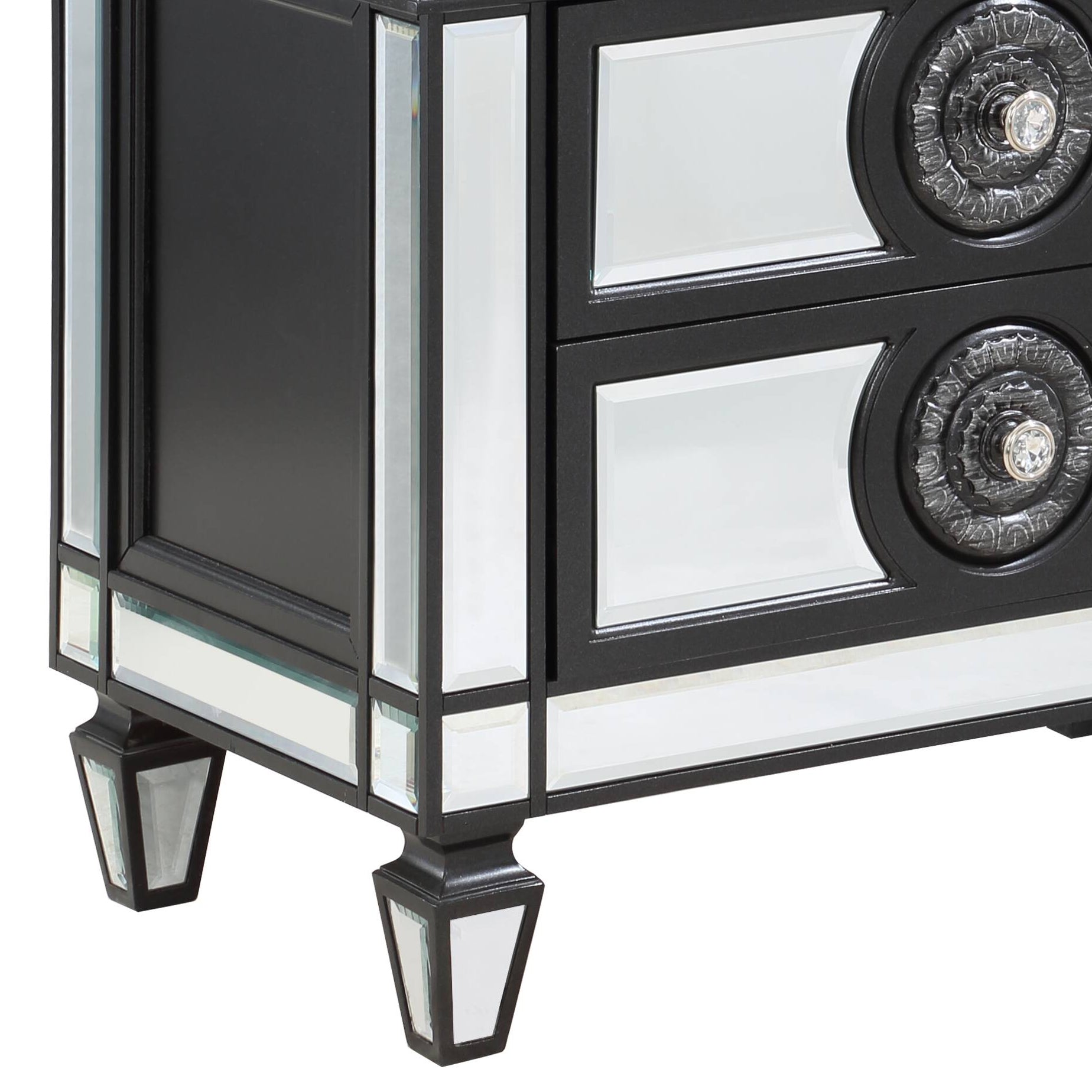Varian II Mirrored, Black & Sliver Finish Nightstand