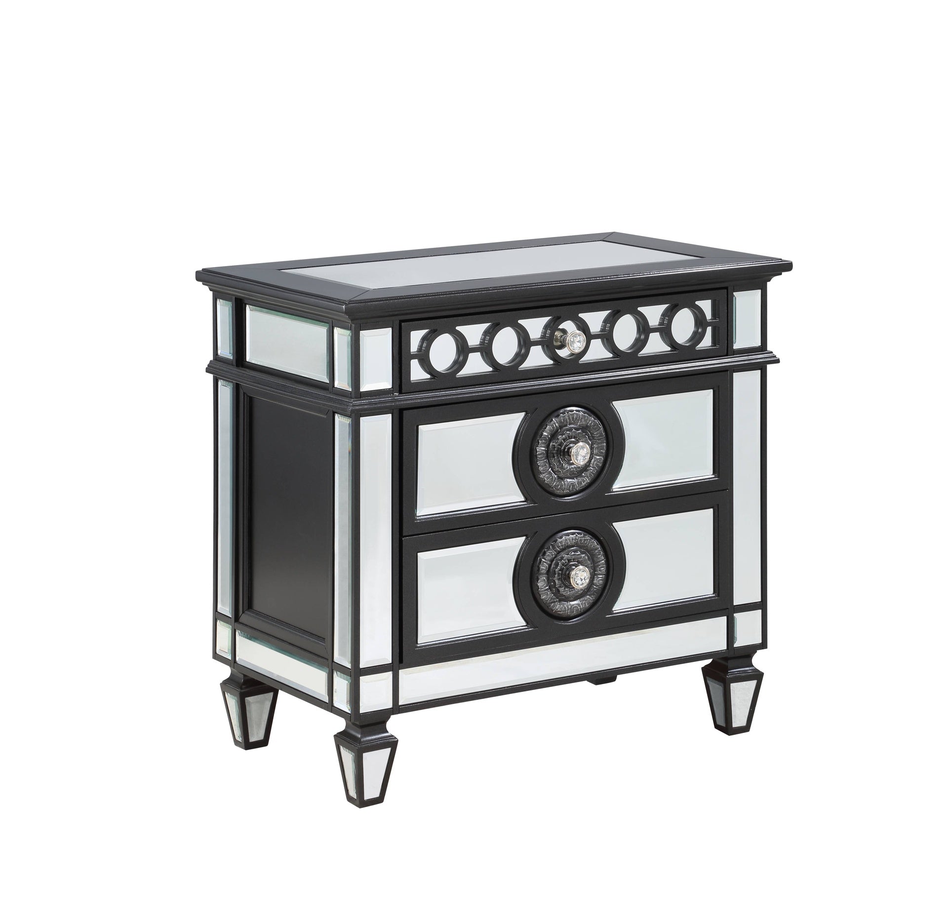 Varian II Mirrored, Black & Sliver Finish Nightstand