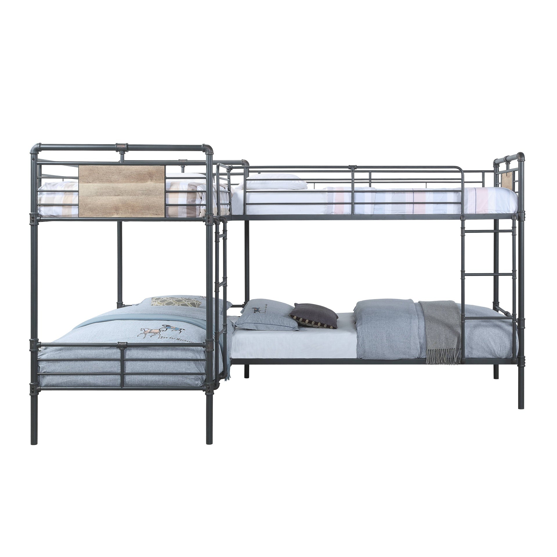 Cordelia Sandy Black, Dark Bronze Hand-Brushed Finish Quadruple Twin Bunk Bed
