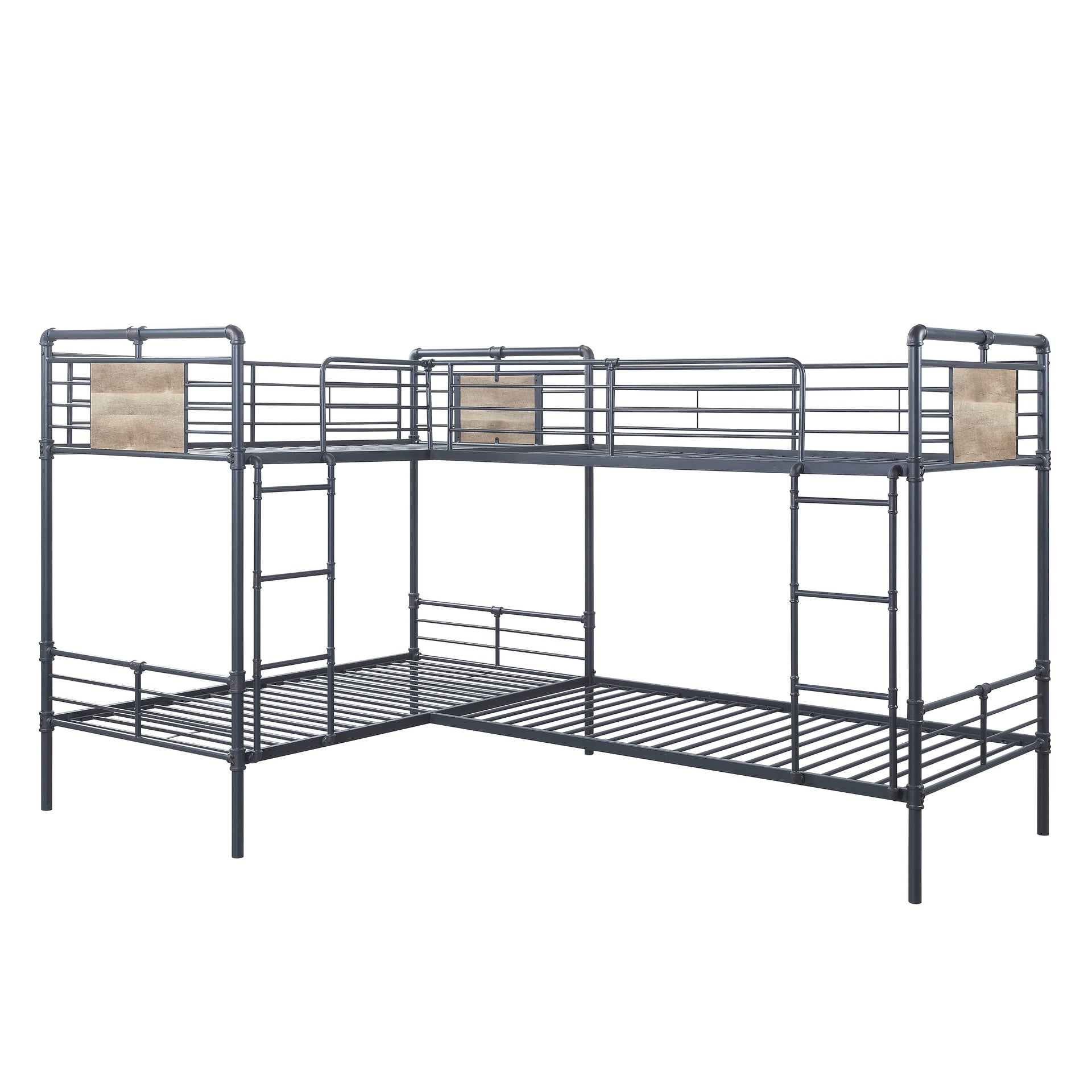 Cordelia Sandy Black, Dark Bronze Hand-Brushed Finish Quadruple Twin Bunk Bed