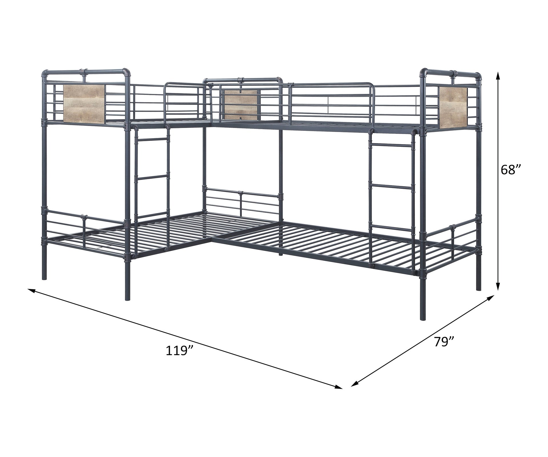 Cordelia Sandy Black, Dark Bronze Hand-Brushed Finish Quadruple Twin Bunk Bed