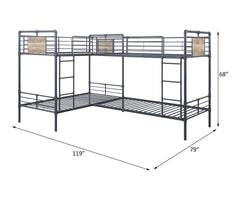 Cordelia Sandy Black, Dark Bronze Hand-Brushed Finish Quadruple Twin Bunk Bed