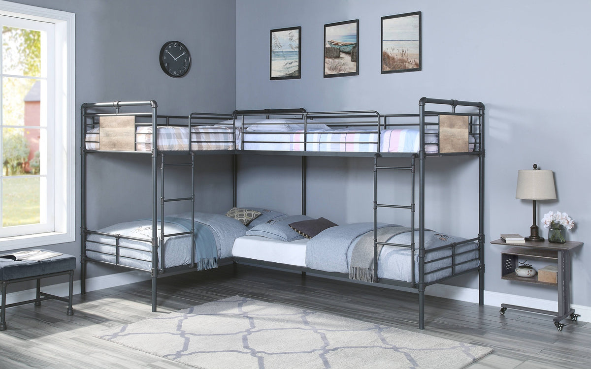 Cordelia Sandy Black, Dark Bronze Hand-Brushed Finish Quadruple Twin Bunk Bed