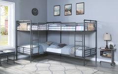 Cordelia Sandy Black, Dark Bronze Hand-Brushed Finish Quadruple Twin Bunk Bed