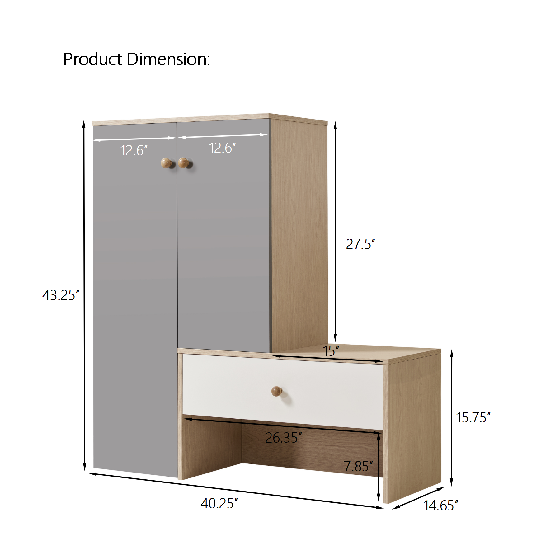 12 Pair Shoe Storage Organizer with Bench, 43.25''H Shoe Cabinets, Shoe Rack with 6-Tier Adjustable Shelves, for Entryway Hallway Closet, White & Gray