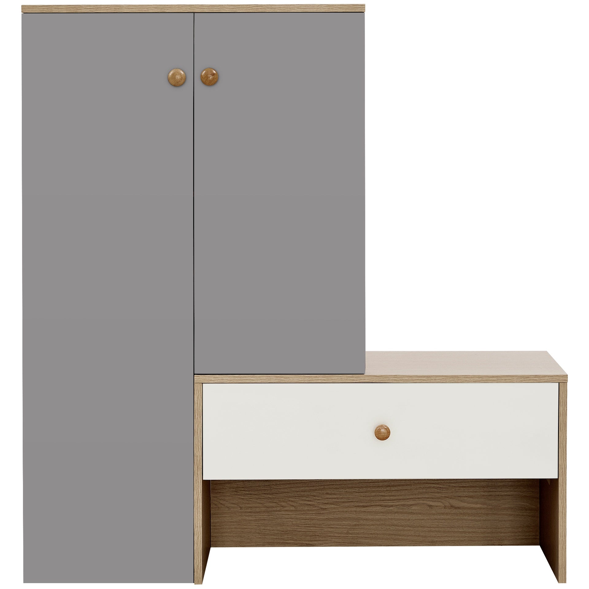 12 Pair Shoe Storage Organizer with Bench, 43.25''H Shoe Cabinets, Shoe Rack with 6-Tier Adjustable Shelves, for Entryway Hallway Closet, White & Gray