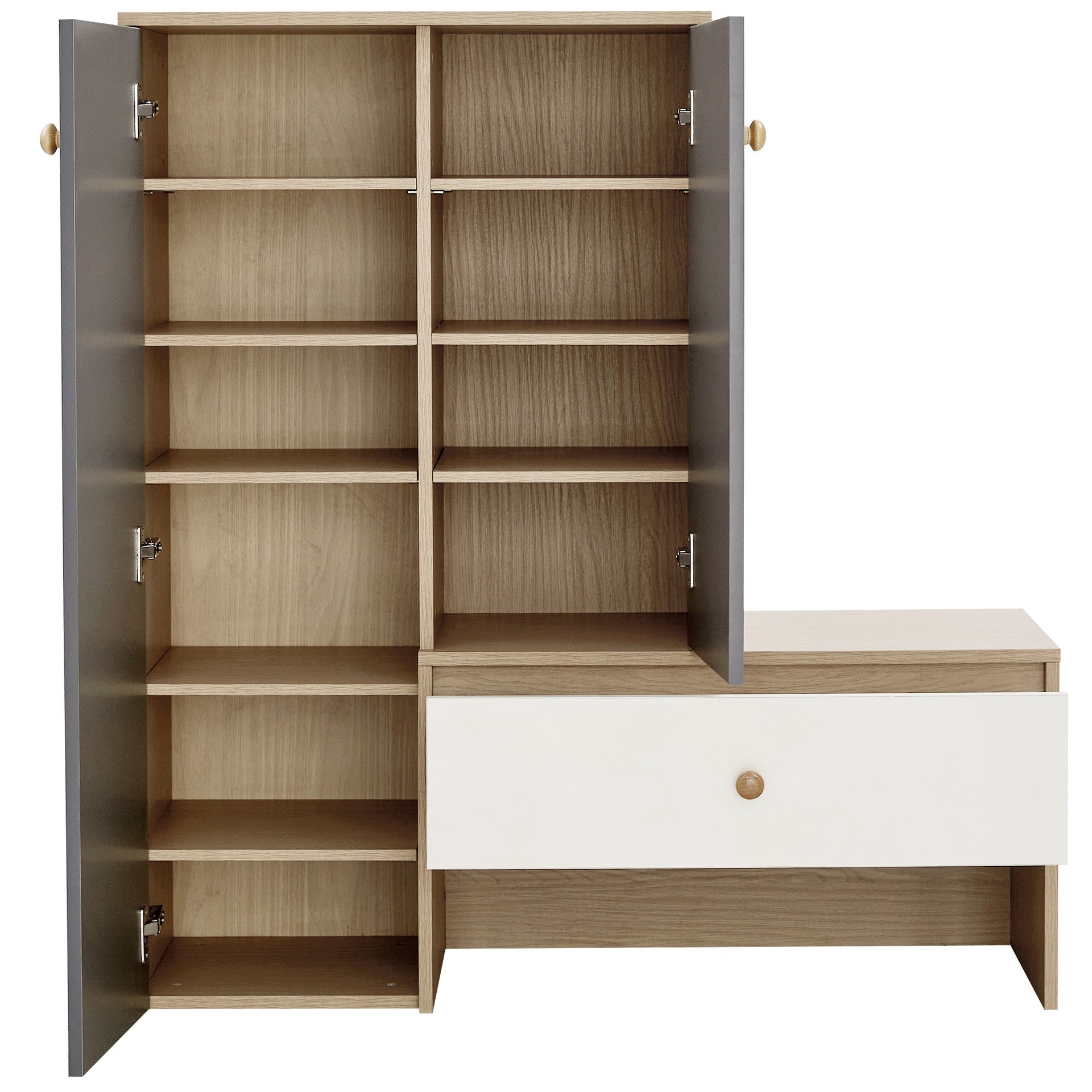 12 Pair Shoe Storage Organizer with Bench, 43.25''H Shoe Cabinets, Shoe Rack with 6-Tier Adjustable Shelves, for Entryway Hallway Closet, White & Gray
