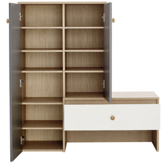 12 Pair Shoe Storage Organizer with Bench, 43.25''H Shoe Cabinets, Shoe Rack with 6-Tier Adjustable Shelves, for Entryway Hallway Closet, White & Gray