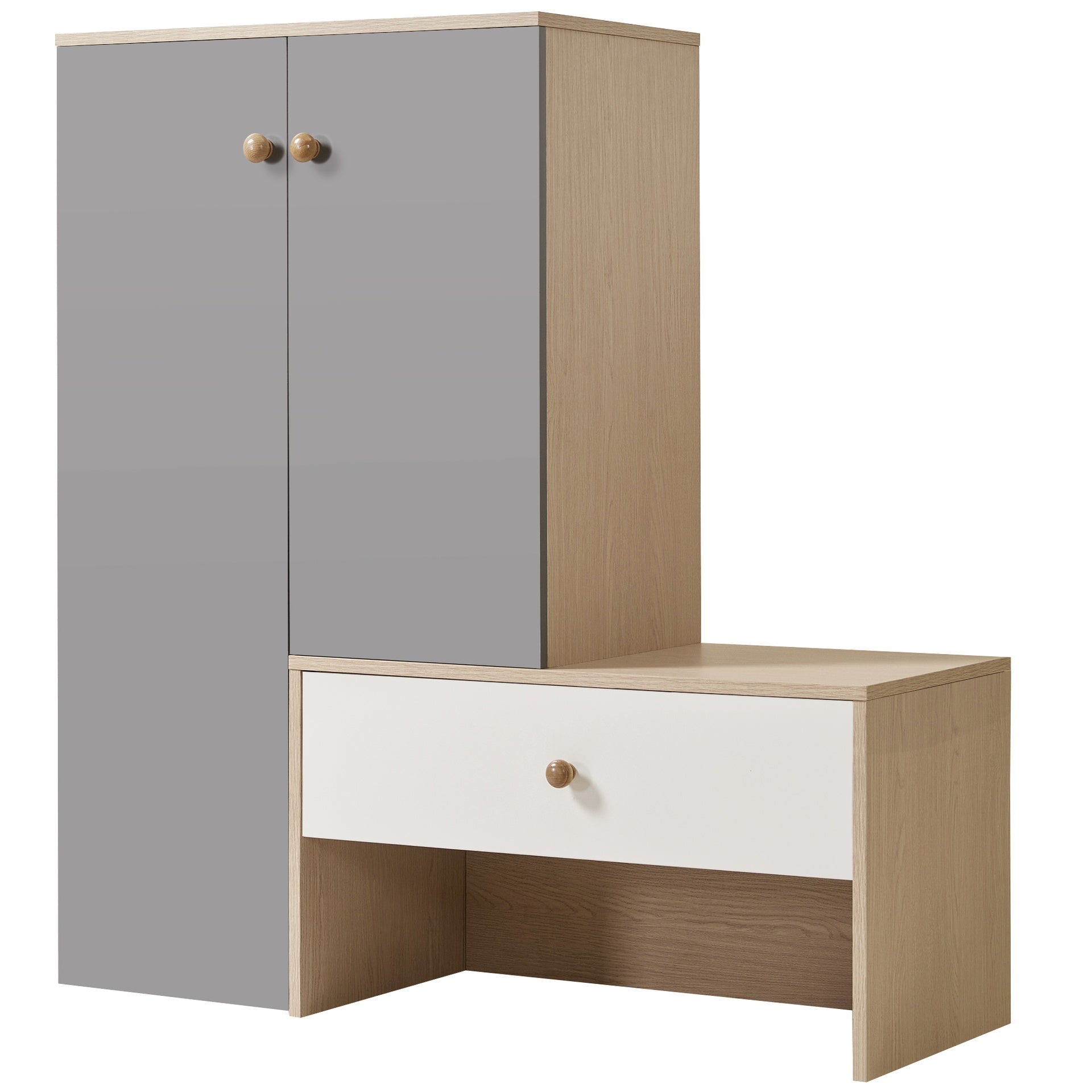 12 Pair Shoe Storage Organizer with Bench, 43.25''H Shoe Cabinets, Shoe Rack with 6-Tier Adjustable Shelves, for Entryway Hallway Closet, White & Gray