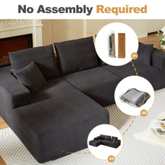 Modular Sectional Sofa with Chaise, Modern L Shaped Cloud Couch with Deep Seat, Sectional Couches for Living Room, Bedroom, Office, No Assembly Required, Black