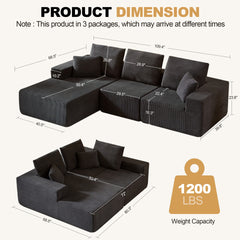 Modular Sectional Sofa with Chaise, Modern L Shaped Cloud Couch with Deep Seat, Sectional Couches for Living Room, Bedroom, Office, No Assembly Required, Black
