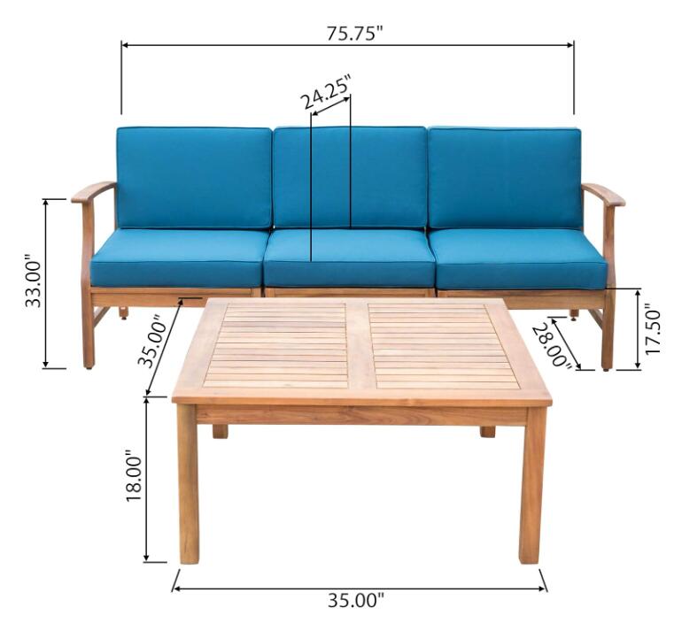 PERLA 3 SEATER SOFA AND TABLE SET, BLUE