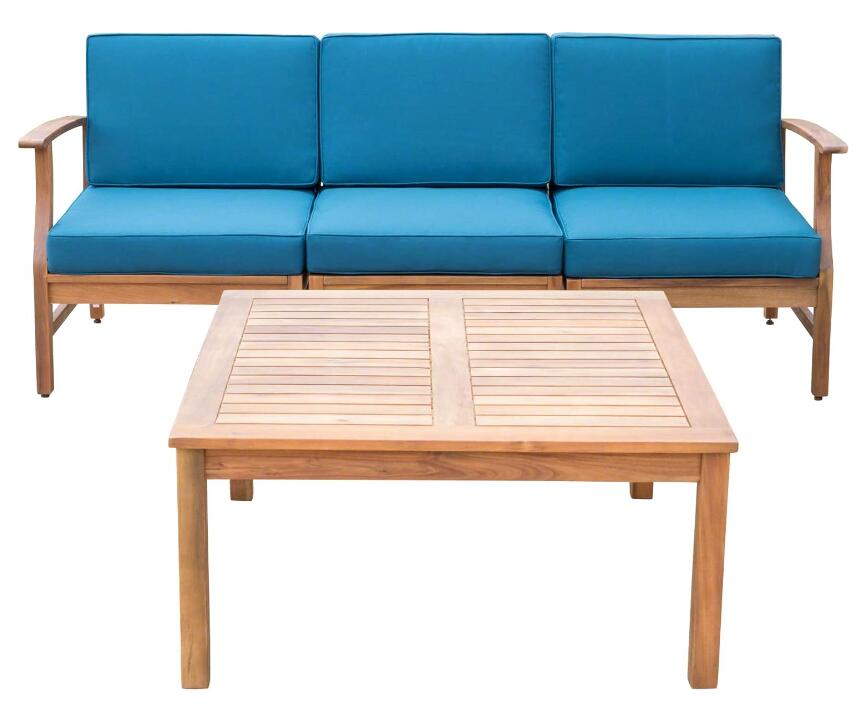 PERLA 3 SEATER SOFA AND TABLE SET, BLUE