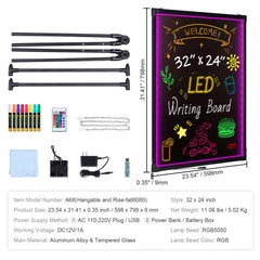 LED Message Writing Board, 32"x24" Illuminated Erasable Lighted Chalkboard, Neon Effect Menu Sign Board, Drawing Board with 8 Fluorescent Chalk Markers and Remote Contro Tested toStandards