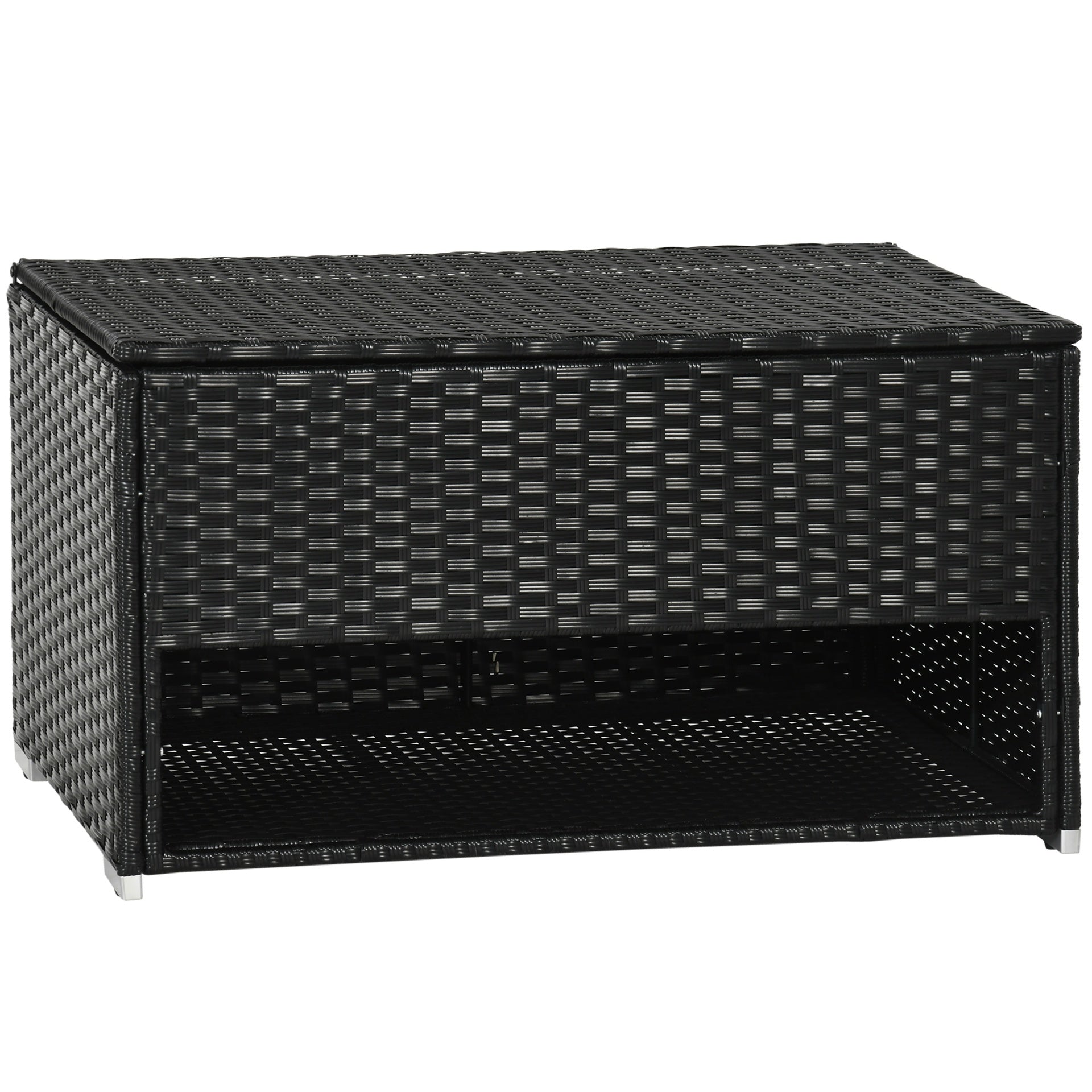 Outsunny Outdoor Deck Box & Shoe Storage, PE Rattan Wicker Towel Rack with Liner for Indoor, Outdoor, Patio Furniture Cushions, Pool, Toys, Garden Tools, Black