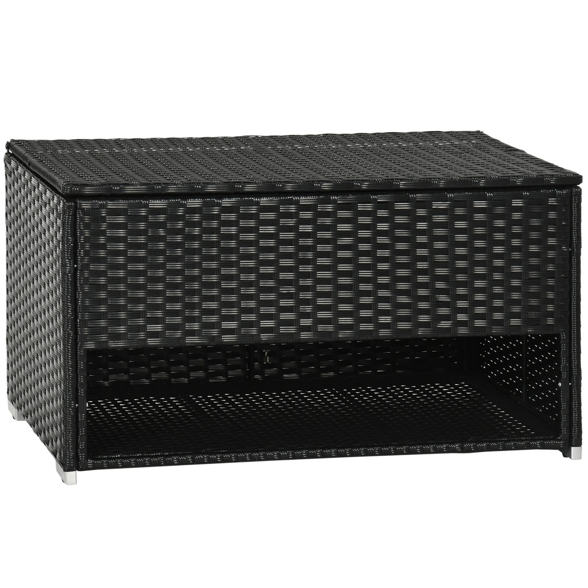 Outsunny Outdoor Deck Box & Shoe Storage, PE Rattan Wicker Towel Rack with Liner for Indoor, Outdoor, Patio Furniture Cushions, Pool, Toys, Garden Tools, Black