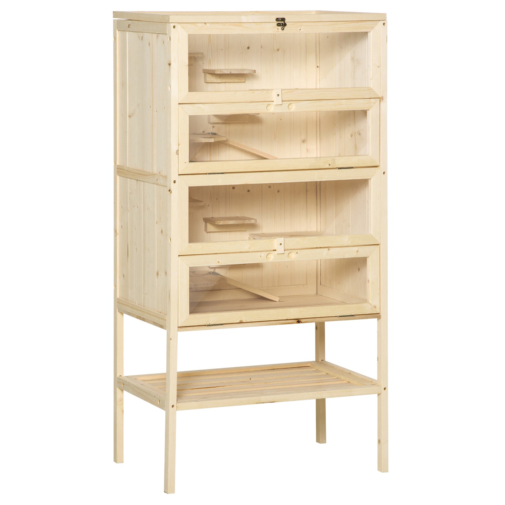 PawHut 5-Tier Wooden Hamster Cage Mice Habitat Rat Habitat with Openable Top, Front Door and Storage Shelf