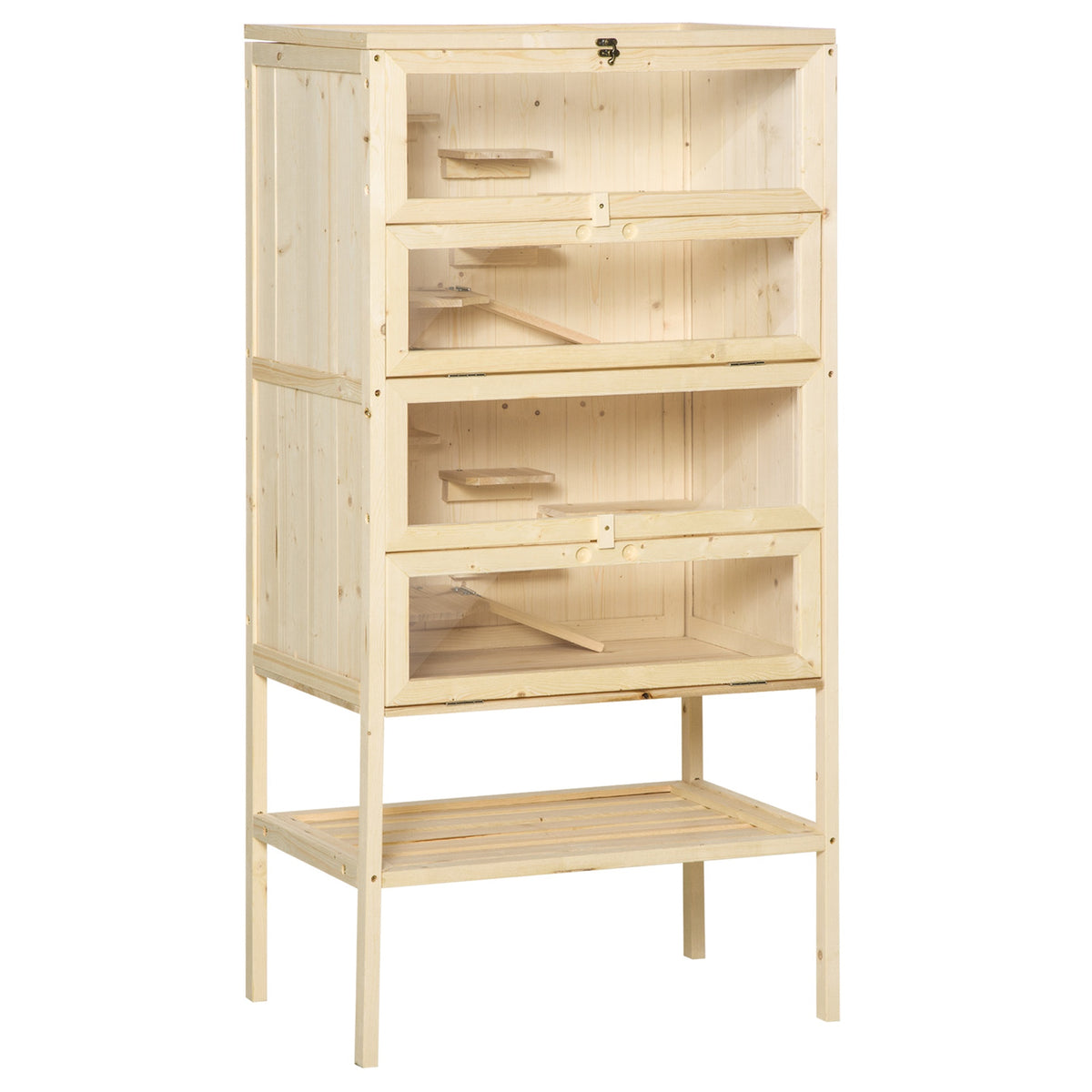 PawHut 5-Tier Wooden Hamster Cage Mice Habitat Rat Habitat with Openable Top, Front Door and Storage Shelf