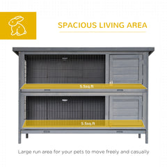 PawHut 54" 2-Story Large Rabbit Hutch Bunny Cage Wooden Pet House Small Animal Habitat with Lockable Doors, No Leak Tray and waterproof Roof for Outdoor/Indoor Grey