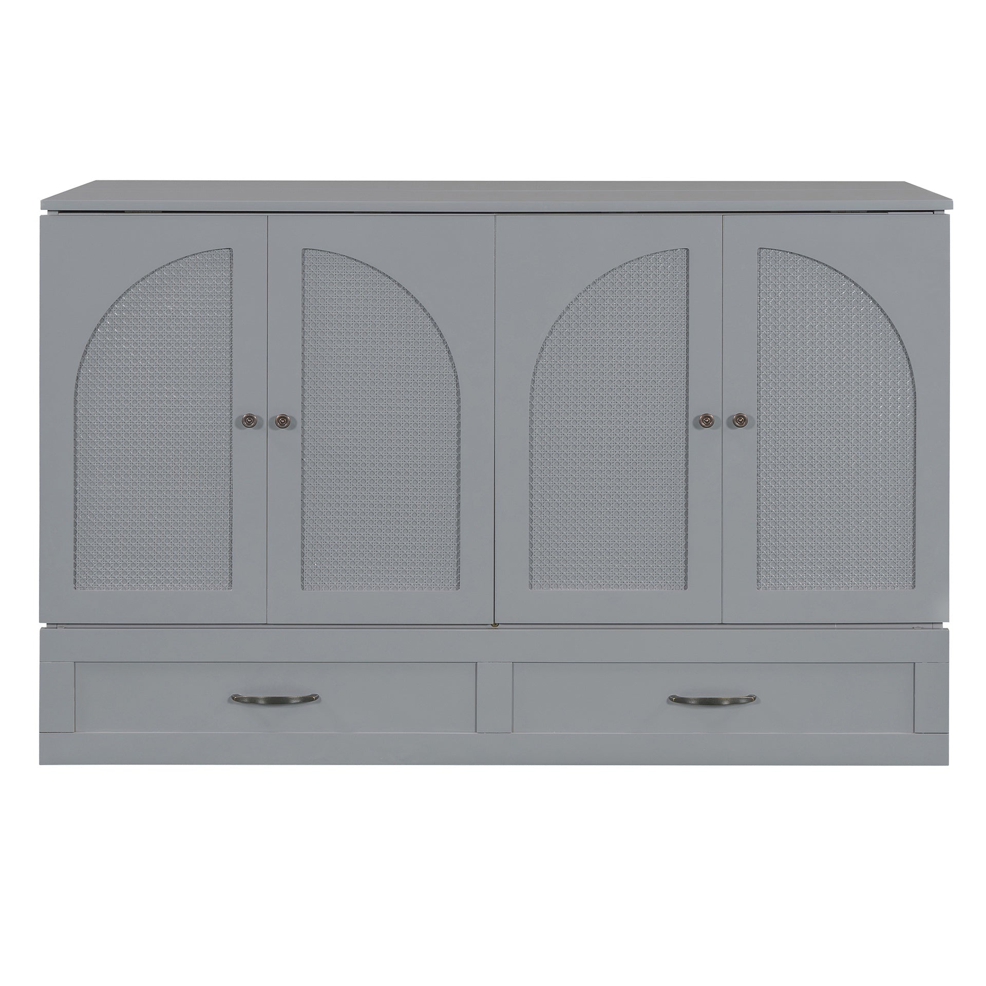 Queen Size Murphy Bed with Large Drawers, Gray