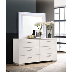 Dulcey White High Gloss 6-drawer Dresser with LED Mirror