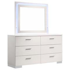 Dulcey White High Gloss 6-drawer Dresser with LED Mirror