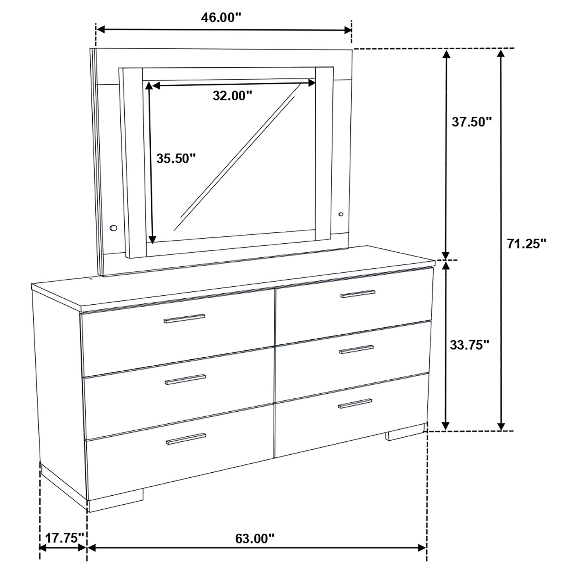 Dulcey White High Gloss 6-drawer Dresser with LED Mirror