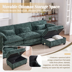 UNITED WE WIN 112" Oversized Sectional Sofa Cloud Couch for Living Room, Modern Chenille L Shaped Couch, Comfy Boucle Modular Sofa Sleeper with Movable Storage Ottoman, Phone Holder, USB Charging Port