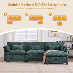 UNITED WE WIN 112" Oversized Sectional Sofa Cloud Couch for Living Room, Modern Chenille L Shaped Couch, Comfy Boucle Modular Sofa Sleeper with Movable Storage Ottoman, Phone Holder, USB Charging Port