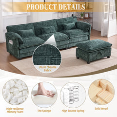UNITED WE WIN 112" Oversized Sectional Sofa Cloud Couch for Living Room, Modern Chenille L Shaped Couch, Comfy Boucle Modular Sofa Sleeper with Movable Storage Ottoman, Phone Holder, USB Charging Port