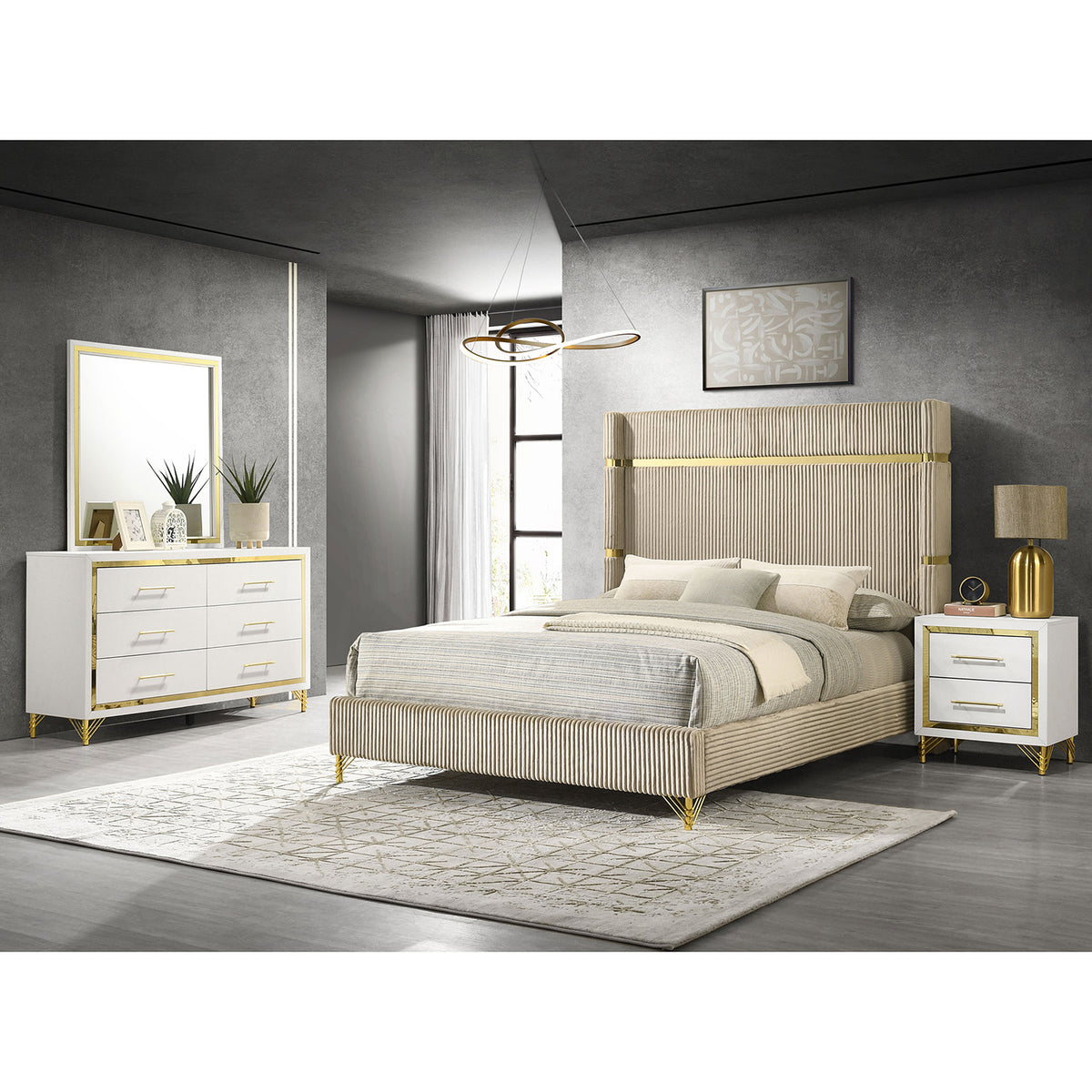 Malcolm Beige and White 4-piece Eastern King Bedroom Set