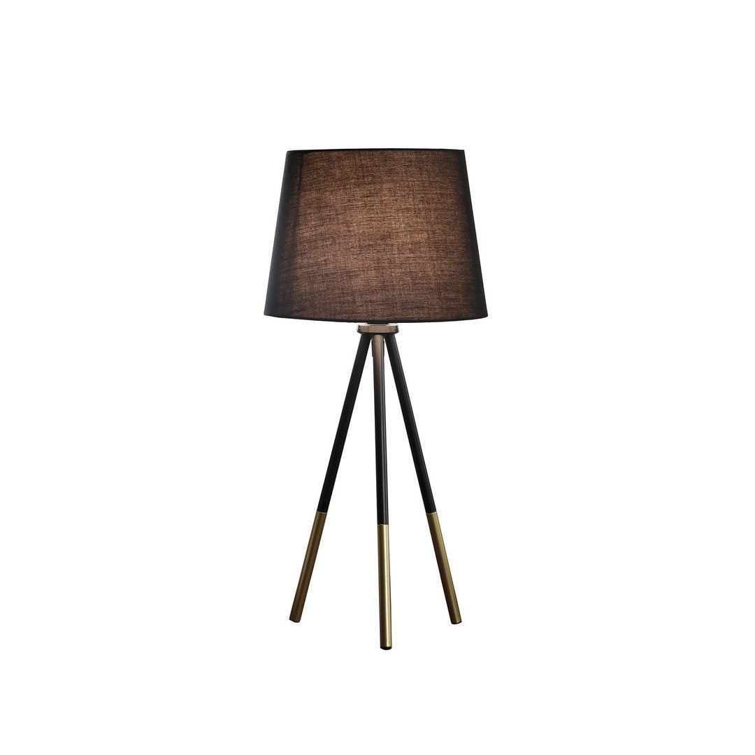 20" Tripod Leg Metal Table Lamp" Devon", Matte Black / Gold Metal