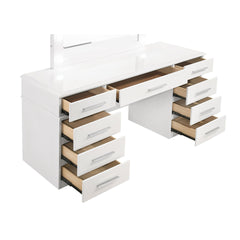 Sarah Glossy White 9-Drawer Vanity Desk