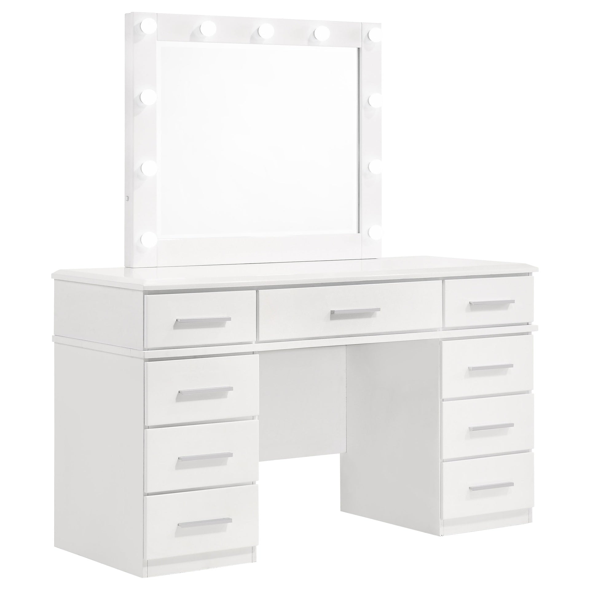 Sarah Glossy White 9-Drawer Vanity Desk