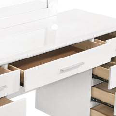 Sarah Glossy White 9-Drawer Vanity Desk