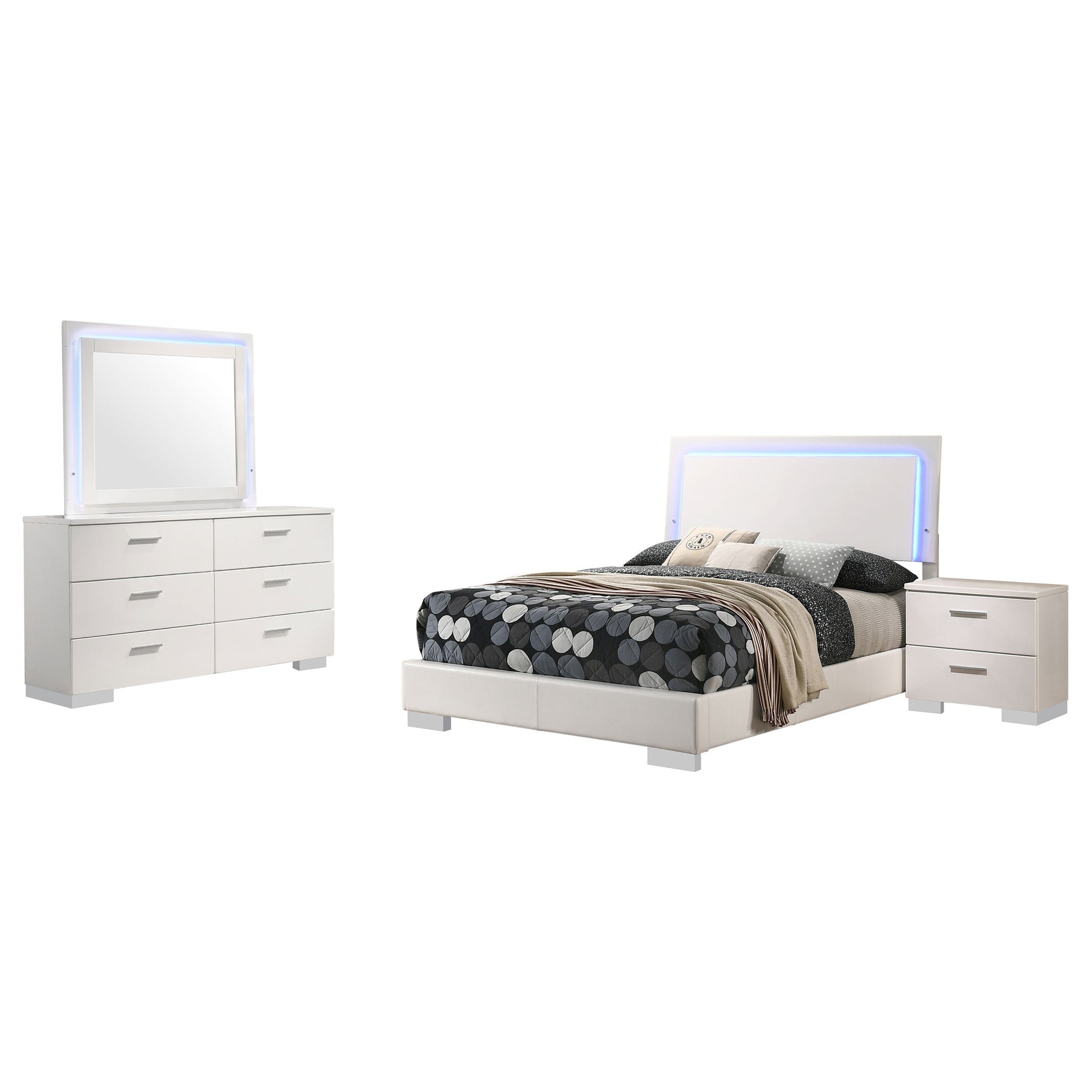 Dulcey White High Gloss 4-piece Full Bedroom Set