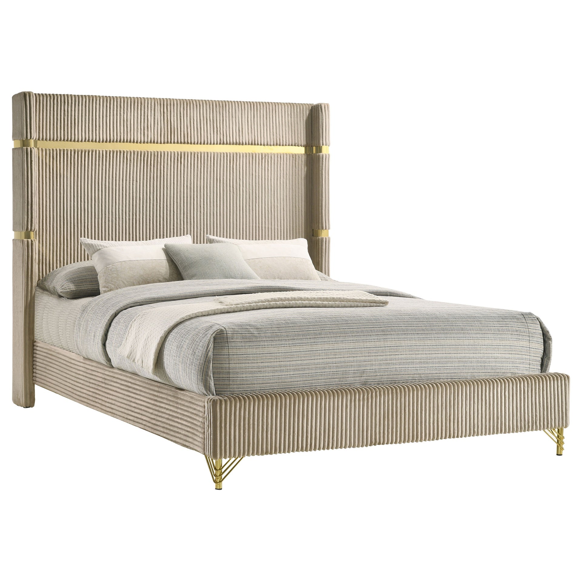 Malcolm Beige Upholstered Eastern King Wingback Bed