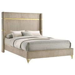 Malcolm Beige Upholstered Eastern King Wingback Bed