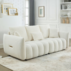 MH 79.5" Premium Teddy fabric Sofa with 3 Back Pillows and 3 back Cushions Solid Wood Frame 3-Seater Sofa, Oversized Upholstered Chair for Living Room, Bedroom, Apartment and Office