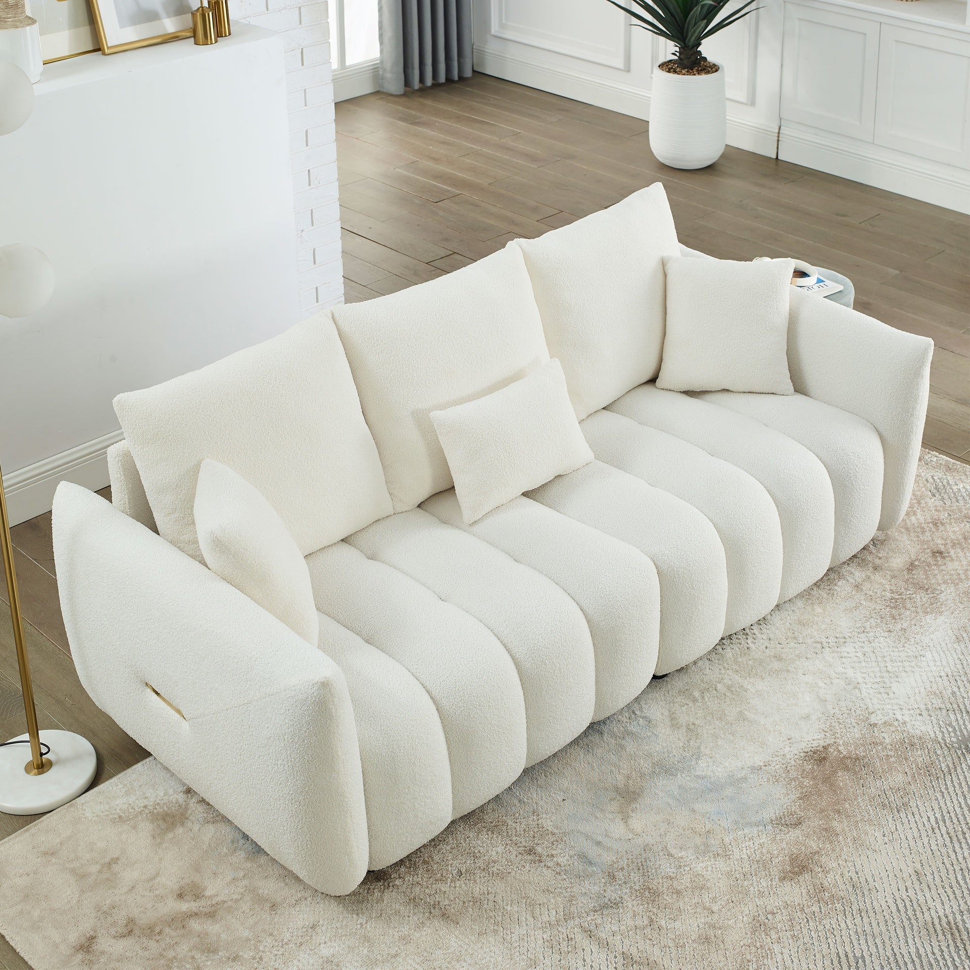 MH 79.5" Premium Teddy fabric Sofa with 3 Back Pillows and 3 back Cushions Solid Wood Frame 3-Seater Sofa, Oversized Upholstered Chair for Living Room, Bedroom, Apartment and Office