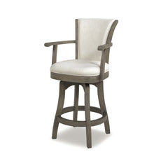 Williams 27in Swivel Counter Height Bar Stool, Natural White Linen