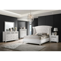 Barzini White Upholstered Queen Wingback Bed